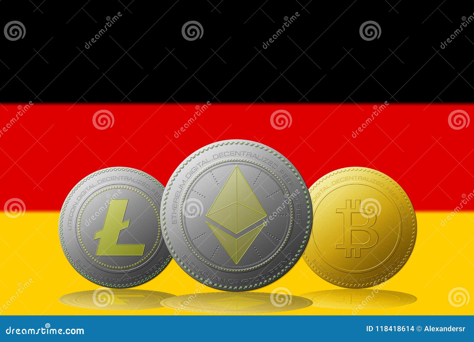 3d Illustration Three Cryptocurrencies Bitcoin Ethereum And Litecoin - 